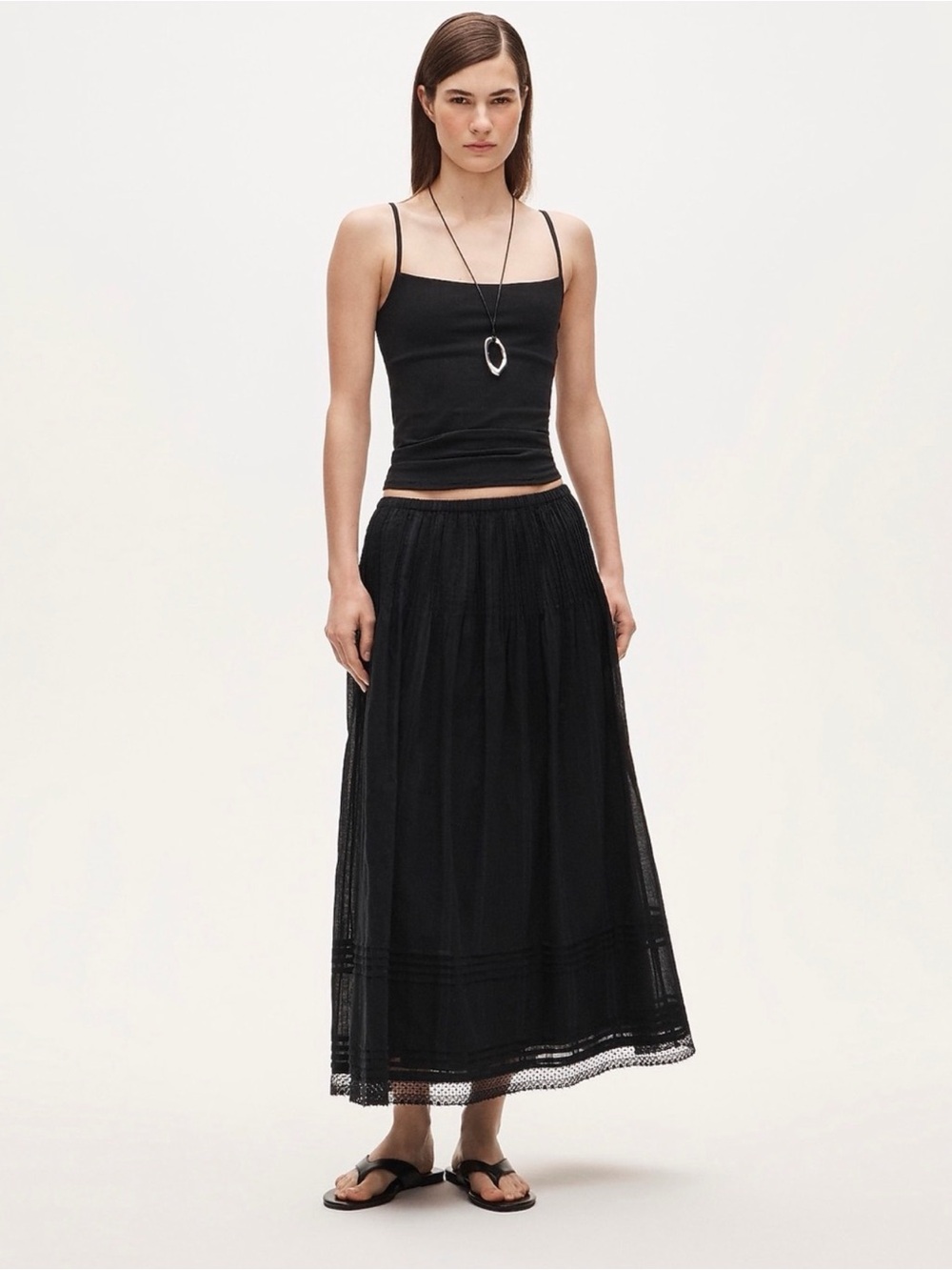 NWT J.Crew Midi Skirt in Embroidered Dobby Black Cotton Size XS Style CS882